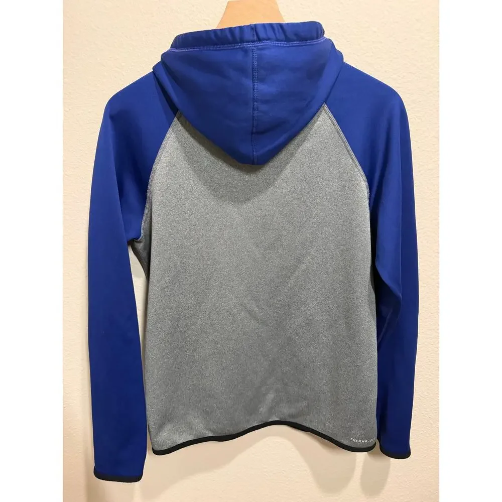 Nike Therma-FIT Gray Blue Raglan Swoosh Hoodie Sweatshirt Mens Size Medium
